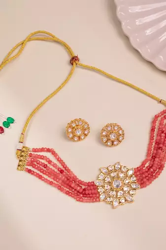 Pink gold plated necklace set