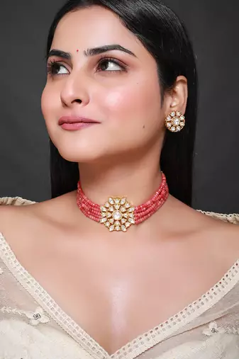 Pink gold plated necklace set