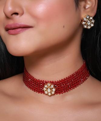 Red gold plated necklace set 1
