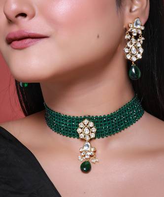 Green gold plated necklace set 1