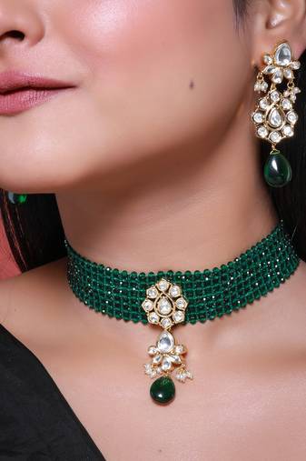Green gold plated necklace set