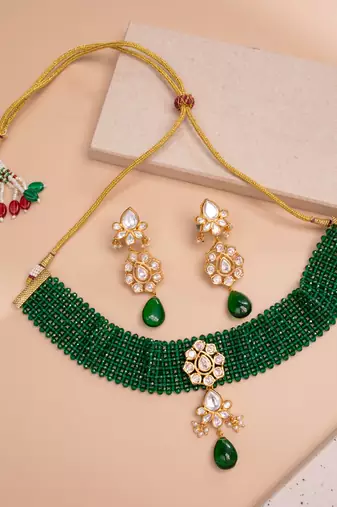 Green gold plated necklace set