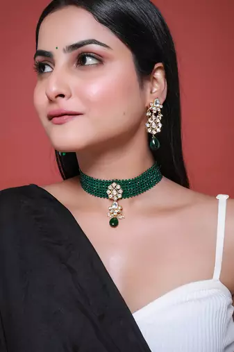 Green gold plated necklace set