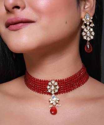 Red gold plated necklace set 1