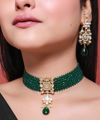 Green gold plated necklace set 1