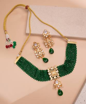 Green gold plated necklace set 2