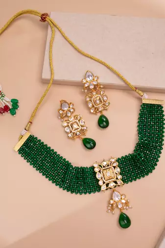 Green gold plated necklace set