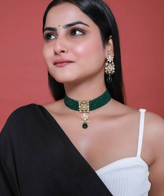 Green gold plated necklace set 3