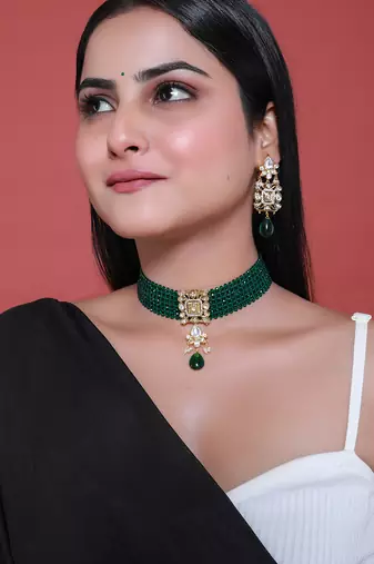 Green gold plated necklace set