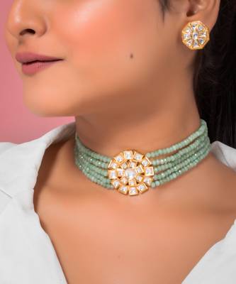 Green gold plated necklace set 1