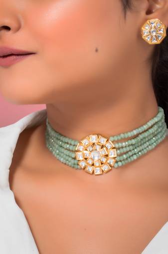 Green gold plated necklace set