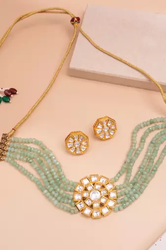 Green gold plated necklace set