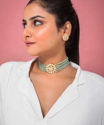 Green gold plated necklace set 3