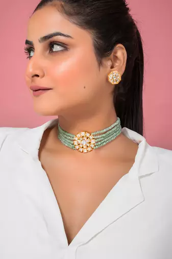 Green gold plated necklace set