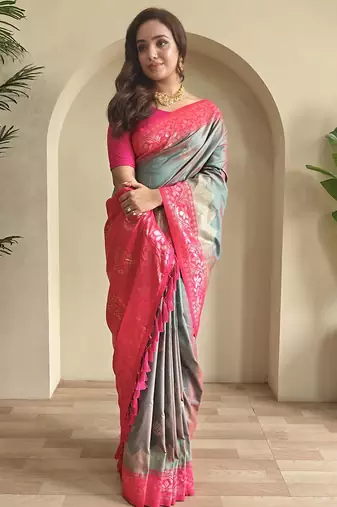 silk blendsarees with zari weaves contrast pallu & designer border