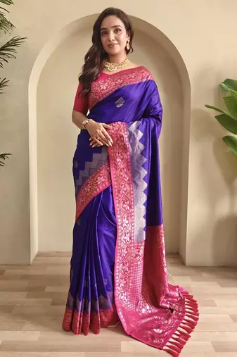 silk blendsarees with zari weaves contrast pallu & designer border