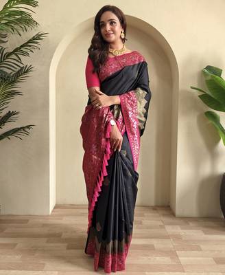 silk blendsarees with zari weaves contrast pallu & designer border 3