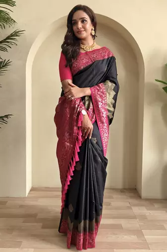 silk blendsarees with zari weaves contrast pallu & designer border