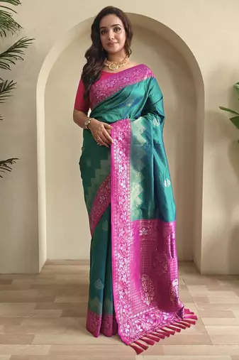 silk blendsarees with zari weaves contrast pallu & designer border