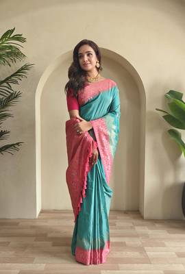 silk blendsarees with zari weaves contrast pallu & designer border 1