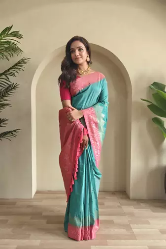 silk blendsarees with zari weaves contrast pallu & designer border