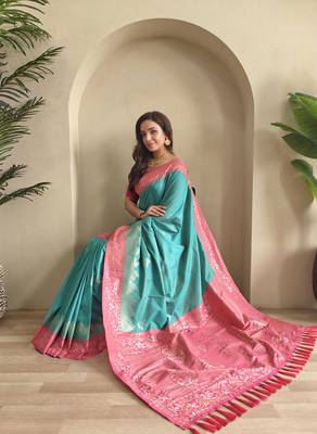 silk blendsarees with zari weaves contrast pallu & designer border 3
