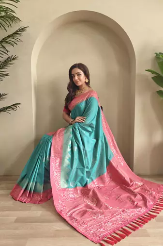 silk blendsarees with zari weaves contrast pallu & designer border
