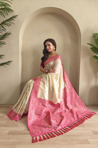silk blendsarees with zari weaves contrast pallu & designer border