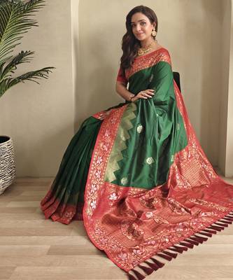 silk blendsarees with zari weaves contrast pallu & designer border 1