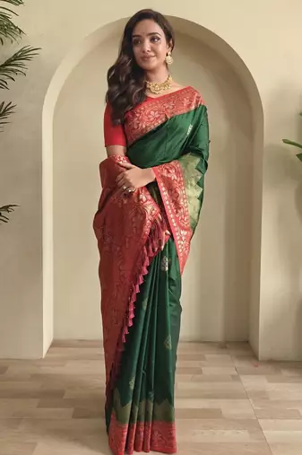 silk blendsarees with zari weaves contrast pallu & designer border
