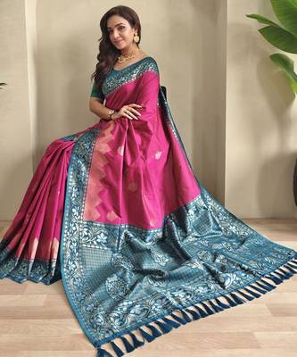 silk blendsarees with zari weaves contrast pallu & designer border 1