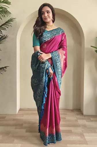 silk blendsarees with zari weaves contrast pallu & designer border