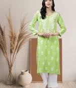 Hand embroidered liril green rayon lucknowi chikankari straight kurta