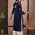 Hand embroidered navy blue rayon lucknowi chikankari straight kurta
