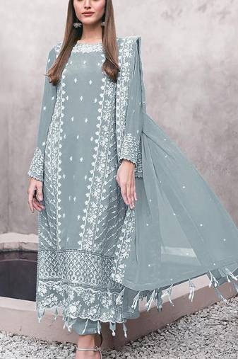 Sky-blue embroderied faux-georgette salwar suit