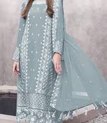 Sky-blue embroderied faux-georgette salwar suit