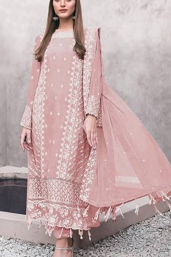 Peach embroderied faux-georgette salwar suit