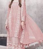 Peach embroderied faux-georgette salwar suit