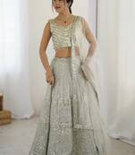 Attractive Grey Sequins and Dori Embroidered Georgette indian designer wedding and party wear lehenga dress
