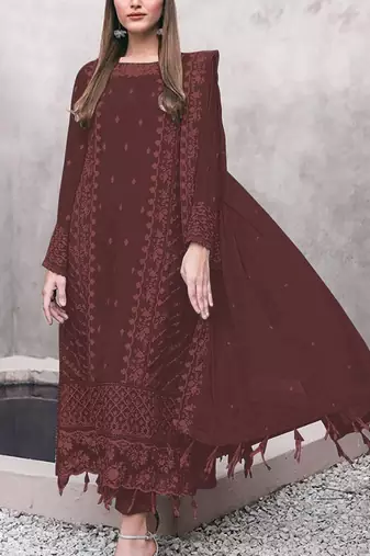 Maroon embroderied faux-georgette salwar suit