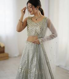 Attractive Grey Sequins and Dori Embroidered Georgette indian designer wedding and party wear lehenga dress