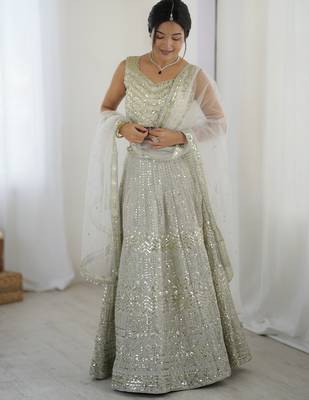 Attractive Grey Sequins and Dori Embroidered Georgette indian designer wedding and party wear lehenga dress 4