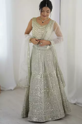 Attractive Grey Sequins and Dori Embroidered Georgette indian designer wedding and party wear lehenga dress
