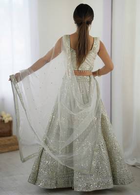 Attractive Grey Sequins and Dori Embroidered Georgette indian designer wedding and party wear lehenga dress 5