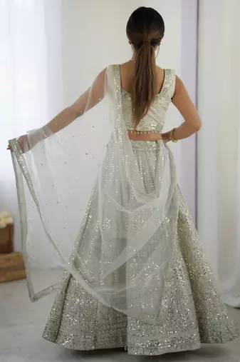 Attractive Grey Sequins and Dori Embroidered Georgette indian designer wedding and party wear lehenga dress