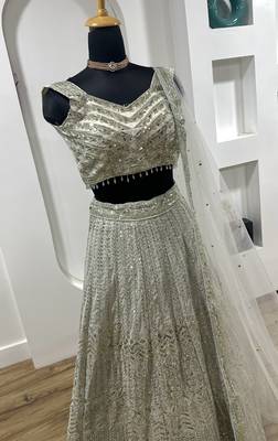 Attractive Grey Sequins and Dori Embroidered Georgette indian designer wedding and party wear lehenga dress 7