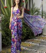 ready to wear purple georgette jungle print  saree