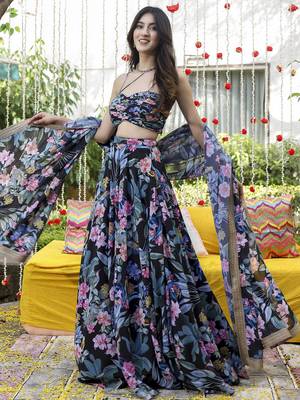 Digital Print Georgette Multi sequin LaceWork Lehenga Choli With Dupatta 1