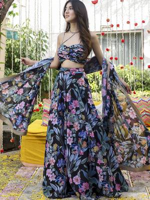 Digital Print Georgette Multi sequin LaceWork Lehenga Choli With Dupatta 2