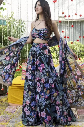 Digital Print Georgette Multi sequin LaceWork Lehenga Choli With Dupatta